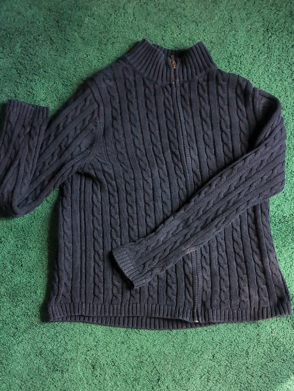 Zippered Cotton Cable Sweater